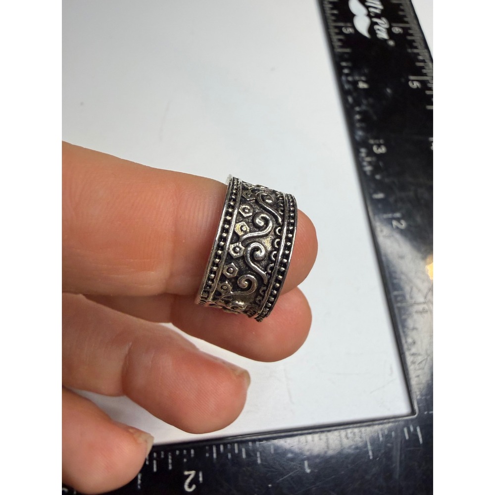 Ornate Silver Tone Wide Band Scroll Filigree Statement Ring Size 5 Boho